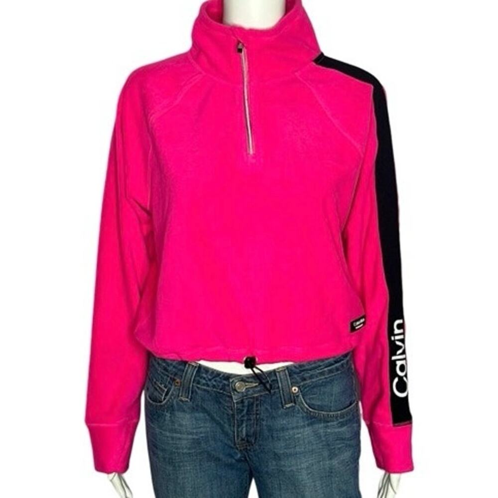 Calvin Klein Women's Performance Fleece 1/4 Zip Cropped Sweatshirt , pink.